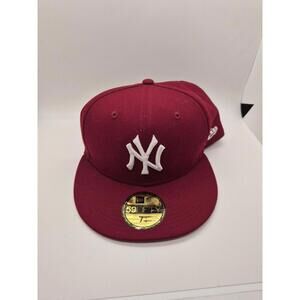 New York Yankees Hat Men 7 3/4 Red Embroidered Logo 59Fifty New Era Fitted Cap